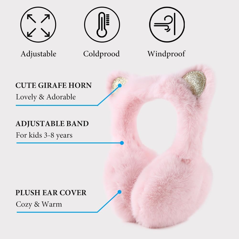 Peecabe Winter Kids Earmuffs Warm Girl Ear Muffs For Toddler Kid Children Earmuff with Cat Ears Girls Ear Warmer (Light Pink) - Image 2