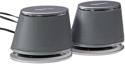 Amazon Basics USB-Powered Computer Speakers with Dynamic Sound | Silver, 4-pack