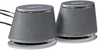 Amazon Basics USB Plug-n-Play Computer Speakers for PC or Laptop - 1 Pair (2 Speakers), Silver with Blue LED Light