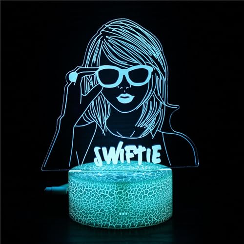 AOTOVOBOBO TS - Luz nocturna de 7 colores, cambio táctil, 16 colores, control remoto, música, ilusión 3D, luz nocturna, decoración para habitación, música, cantante, lámpara de regalo para fanáticos,