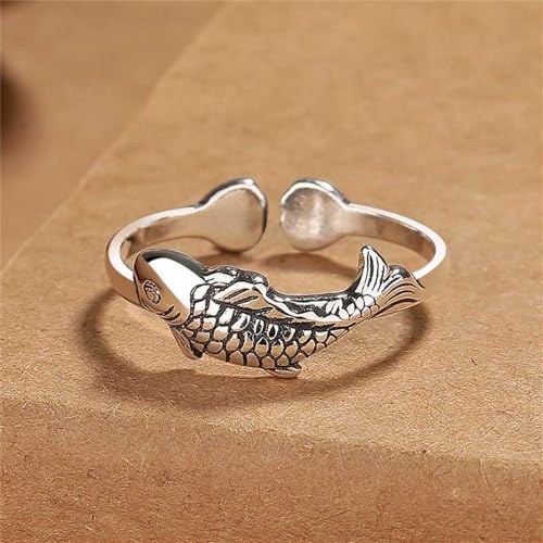 OIDIMS Cute Little Fish Fashion Ring Finger Band for Women Koi Carp Lucky Statement Adjustable Open Dainty Vintage Antique Promise Ring Wedding Bands Extendable Knuckle Middle Comfort Fit4