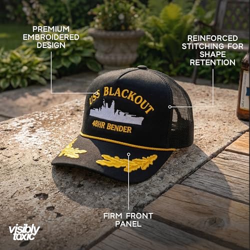 Image of Visibly Toxic Funny Trucker Hats for Men, Mesh Snapback Cap, Adult Humor | Embroidered designs, breathable vintage style, adjustable, unisex, funny gift, high-profile fit
