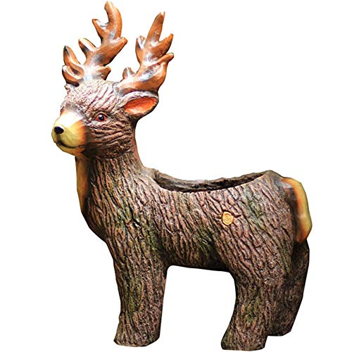 Havanadd Garden Ornament Decorative Sculpture Sculpture Magnesium Oxide Elk Flowerpot Garden Animal Decoration Ornament American Countryside Style Art (Color : Brown, Size : 37x18x51cm)