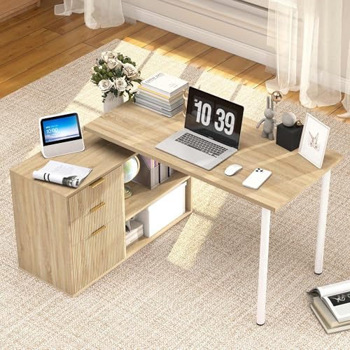 LABROSKIA Oak L Shaped Desk with Storage: 53