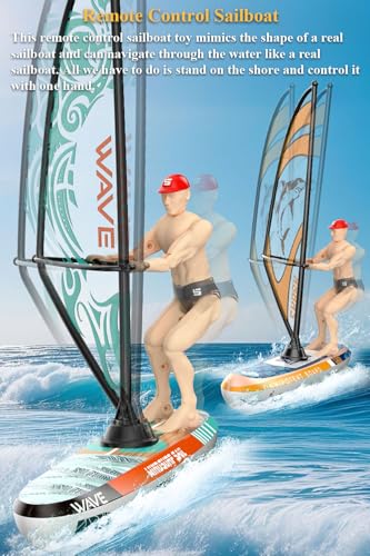 NEXTAKE Remote Control Sailboat Racing Toy, Auto-Balance RC Surf Boat Dual Propellers 2.4 GHz Watercraft with 180° Flip Balance Bar and LED Light – Pool & Lake Kayak Gift for Kids 3+ (Blue) - Thumbnail 2