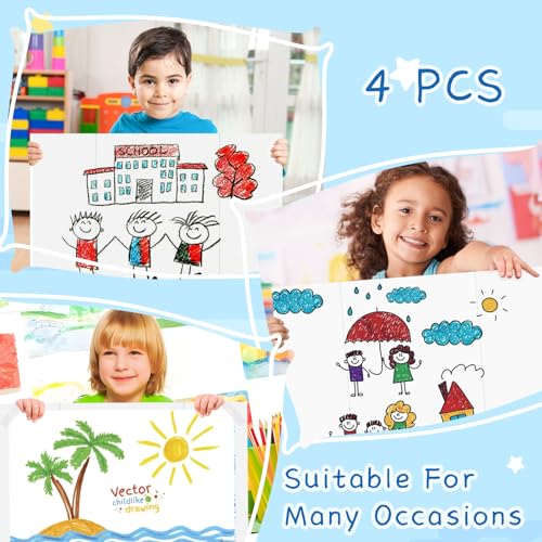 24\" x 16\" Trifold Poster Board, Straight Edge, 4 Count, Tri-Fold Corrugate Presentation Boards with Double Sided Tapes for School Projects, Science Fair, Exhibitions