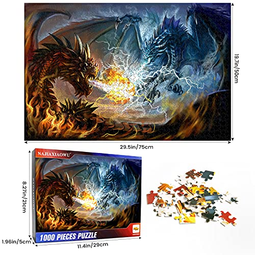Puzzles for Adults 1000 Piece Jigsaw Puzzles Fire Dragon and Electric Dragon Fight Puzzle Game for Indoor Activity Family Game Toy Gifts (27.5"x 19.7") miniatura 2