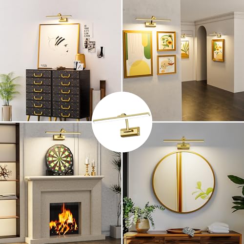 HUAEU Bildbeleuchtung Kabellos, 5200mAh Akku Bilderleuchte 40cm, LED Wandleuchte Innen mit Fernbedienung & Timer, Dimmbar 3 Farbtemperaturen Bilderlampe für Malen Foto Portrait Dartbrett, Gold