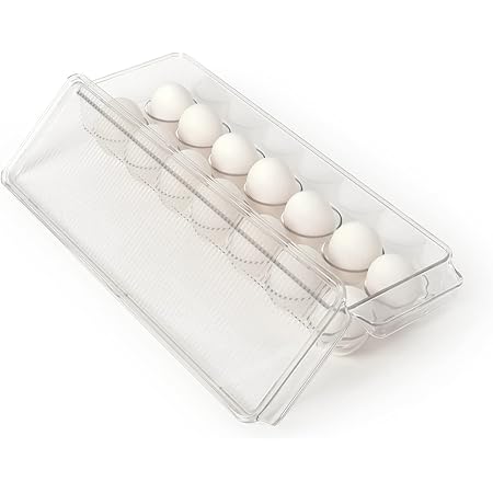 Totally Kitchen Egg Holder for Refrigerator, Fridge Organizers and Storage Clear, BPA-Free Plastic Storage Containers with Lid & Handles, 14 Eggs Tray Bins