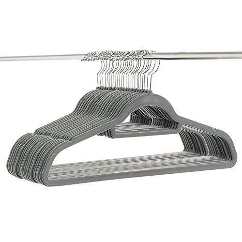 HAIREALM Coat Hangers Velvet Thin Space Saving Non-Slip Clothes Hangers Grey for Adult 50 per Pack EYB50G