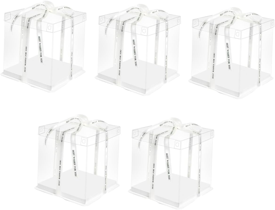 Alasum 5pcs 8-inch Cake Wrapping Boxes Single Layer Square Cake Storage Containers with Ribbon Suitable and Dessert Presentation