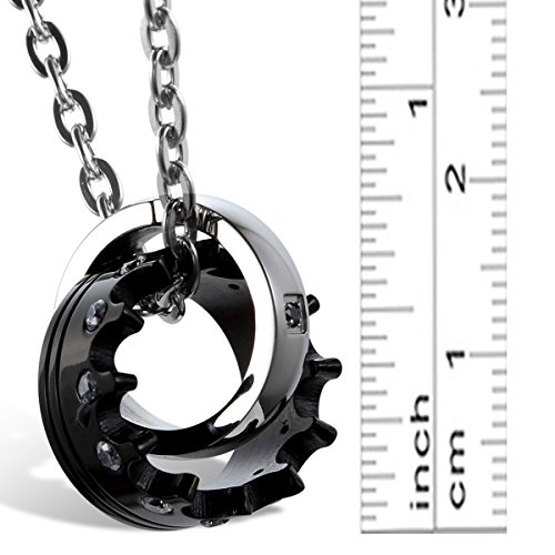 Oidea 2Pcs Stainless Steel Cubic Zirconia His Queen Her King Crown Pendant Necklace,Rosegold,Black For Christmas Valentines Gifts #TOP2