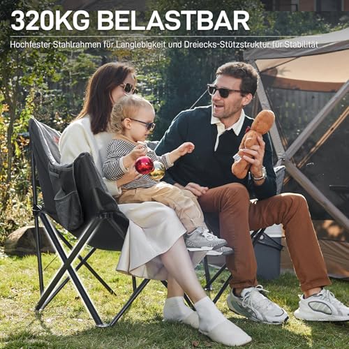 EVER ADVANCED Campingstuhl Faltbar 124CM Breit Campingsofa für 2 Personen Faltsofa 320KG Belastbar, Campingcouch Dick Gepolstert Klappstuhl XXL 2 Sitzer Hohe Lehne für Outdoor Garten Balkon Indoor 6