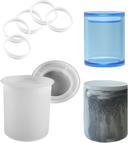 LSLEVA Cajas de almacenamiento con tapas, juego creativo de moldes de silicona, moldes de rayas redondas de hormigón para almacenamiento y