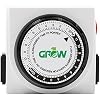 Grow1 Dual Outlet Mechanical Timer 24 Hour Hydroponics Grow Light Timers Electrical Outlets, Universal Wall Plug 3-Prong Grounded Outlet, UL Listed, 120v