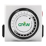 Grow1 Dual Outlet Mechanical Timer 24 Hour Hydroponics Grow Light Timers Electrical Outlets, Universal Wall Plug 3-Prong Grounded Outlet, UL Listed, 120v