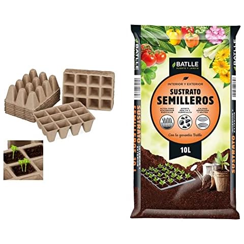 Relaxdays Macetas biodegradables y Kit semillero cuadradas 204 Uds Cover