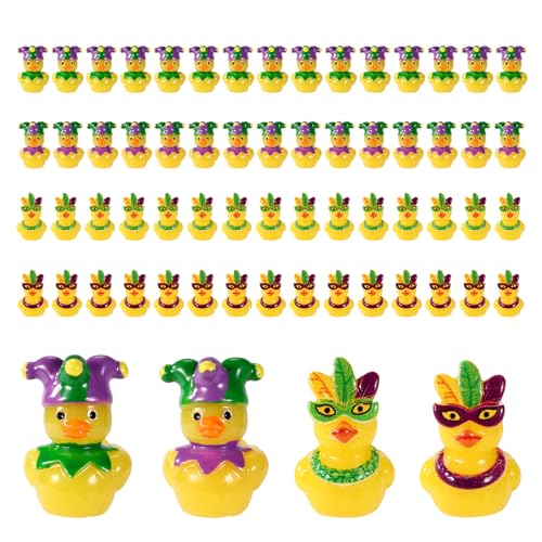 60pcs Mardi Gras Duckies Resin Mini Small Little Tiny Miniature Duck Bulk Funny Cruise Ship Ornaments Toys Mardi Gras Birthday Shower Party Favors Decorations Supplies Gifts Carnival (Clown+Mask)