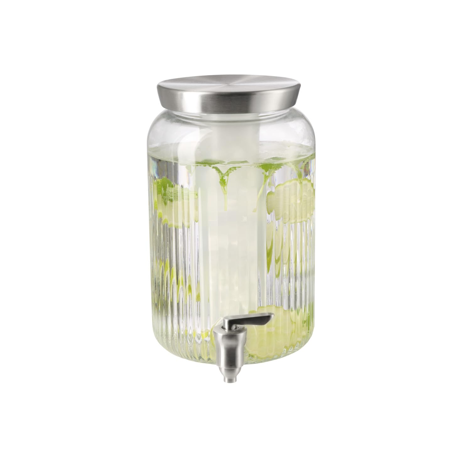 APS 10818 Dispensador de bebidas, 3,8 litros, recipiente de vidrio, grifo de acero inoxidable, Ø 16 cm, altura 25 cm