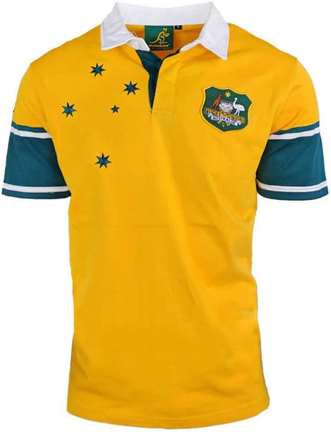 1999 Australian Retro Rugby Jersey, World Cup Cotton Jersey Graphic Yellow T-Shirt Men's Quick-Drying Training Short Sleeve Football Jersey Sport Casual Polo Top L