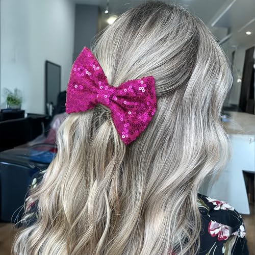 2 piezas Pinzas de moño con lentejuelas rosa brillante, clips de pelo con forma de moño para mujer, accesorios para fiesta y bodas miniatura 6