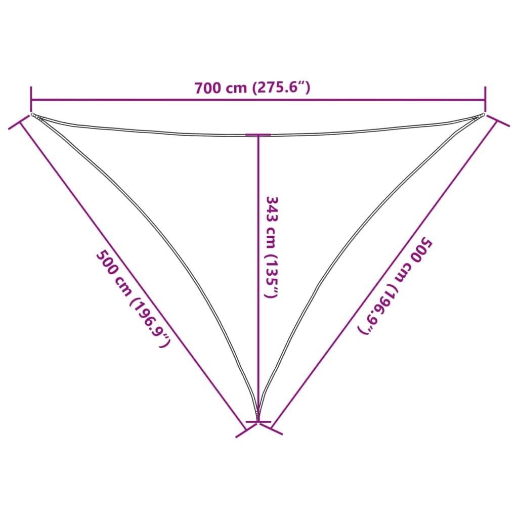 Voile d'ombrage Triangulaire Noir 7x5x5 m en Polyester Oxford résistant à l'eau et aux UV avec Anneaux en D, idéale pour Jardin terrasse Piscine Patio extérieur Protection au Soleil et Pluie
