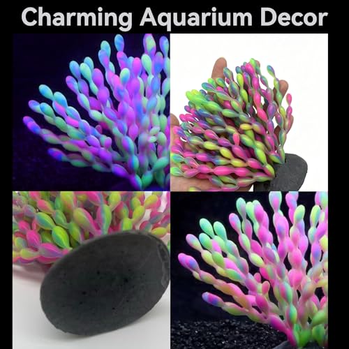 Image of ZtohPyo Glow in the Dark Aquarium Decor, Safe Soft Silicone Fluorescent Fish Tank Decorations Artificial Sea Grapes for Fish Tank Landscape Decoration, 7.09 inch D x 4.72 inch H