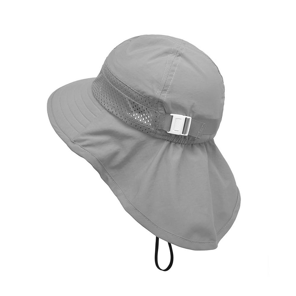 Kinder Sonnenhut mit Nackenschutz UPF, Verstellbarer Kinnriemen, Atmungsaktiv Netz, für Jungen und Mädchen, Strand, Garten, Spaziergang im Freien