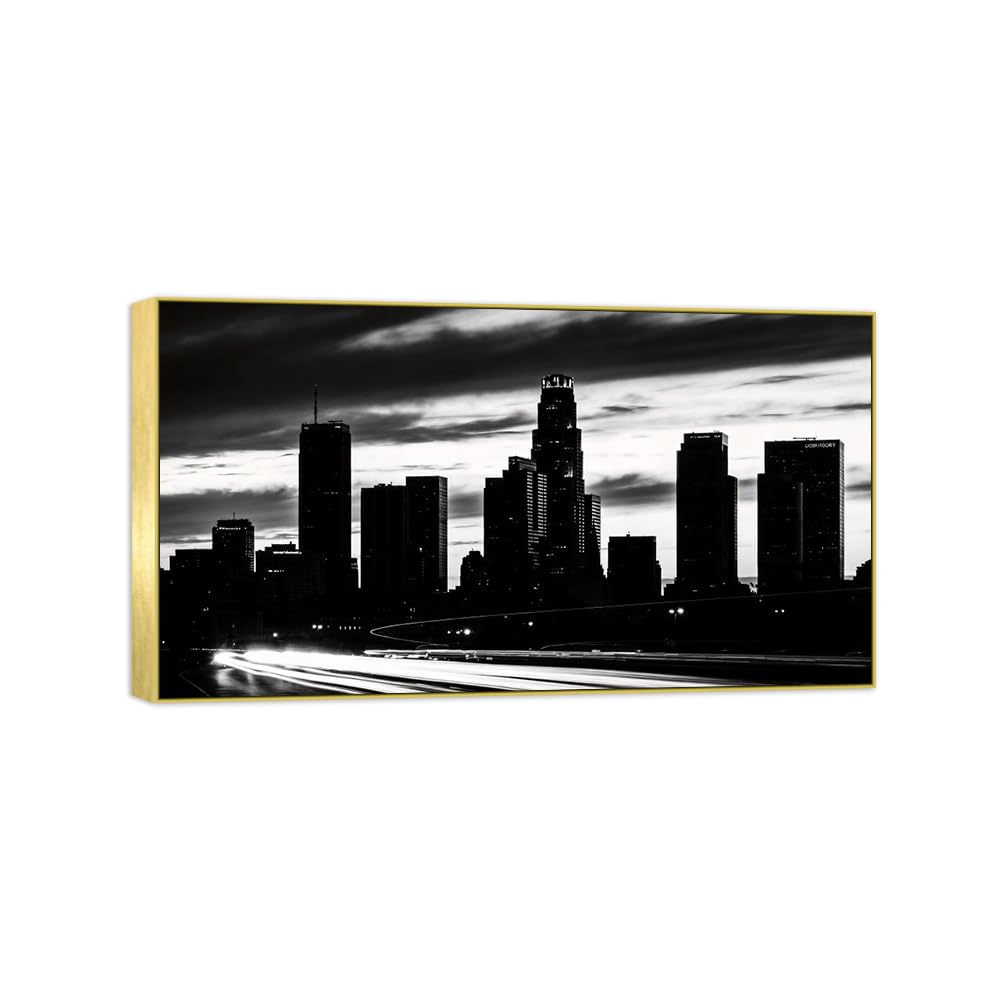 OZPWBVY Buildings Black White Landscape Canvas Picture 40x70cm Gold Frame