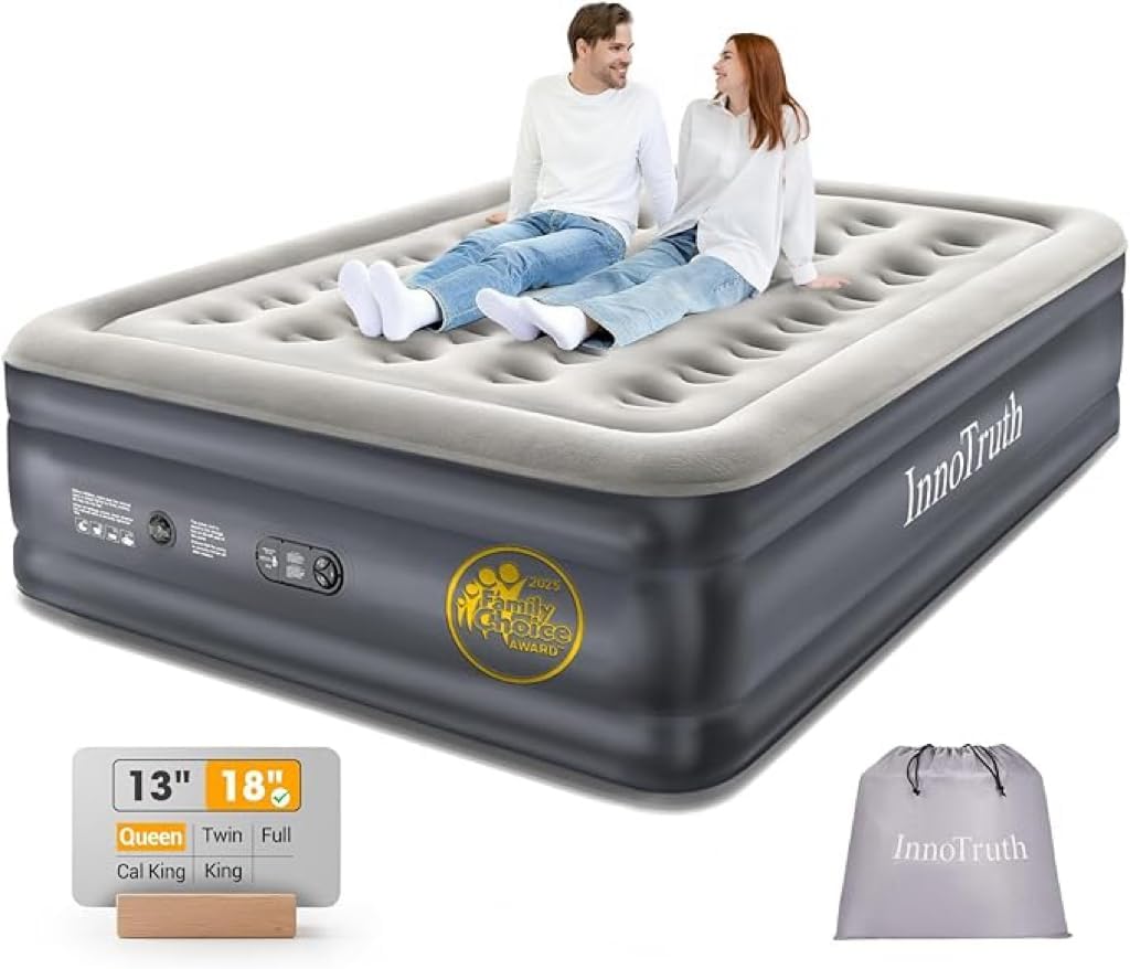 InnoTruth Queen Air Mattress 18" with Built-in Pump, 650lbs Capacity, Quick 3-Min Inflate for Guests, Camping & Home - Family Choice Award Winner