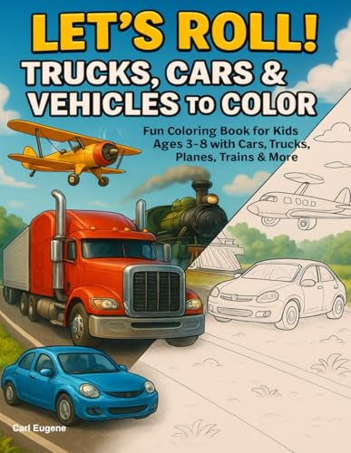 Let’s Roll! Trucks, Cars & Vehicles to Color: Fun Coloring Book for Kids Ages 3-8 with Cars, Trucks, Planes, Trains & More (INK & fur Series)