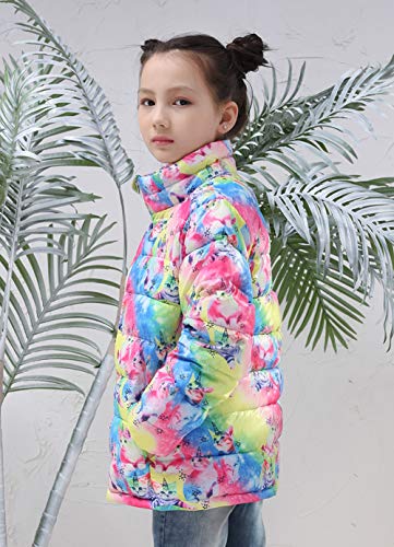 Lovekider Girls Jacket 4 5 Kids Puffer Coat 4-5 Years Old 3D Rainbow Padded Winter Jacket With Pockets Colorful Funny Cat Recreation Outwear #TOP5