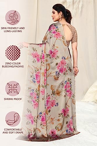 Image of MIRCHI FASHION Women Saree Chiffon Flower Print | Breathable Lightweight Sari for Office and Daily Use with Unstitched Blouse Piece (Available in 30 Styles)