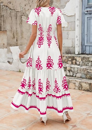 Image of PRETTYGARDEN Womens 2026 Summer Casual V Neck Boho Maxi Dress Flowy Aline Bell Sleeve Tiered Floral Dresses with Pocket