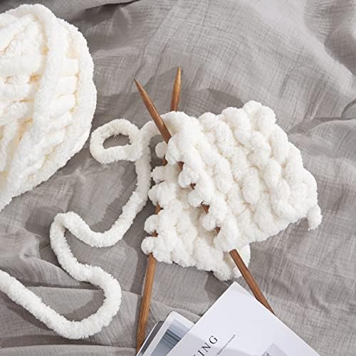 HOMBYS White Chunky Chenille Yarn for Crocheting, Bulky Thick Fluffy Yarn for Knitting, Super Bulky Chunky Yarn for Hand Knitting Blanket, Soft Plush Yarn, 8 Jumbo Pack (27 yds,8 oz Each Skein) - 3