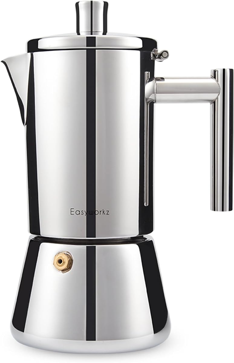 Easyworkz Diego Stovetop Espresso Maker Cafetera italiana de acero inoxidable 6 tazas 10 oz Moka Pot Inducción Espresso Pot