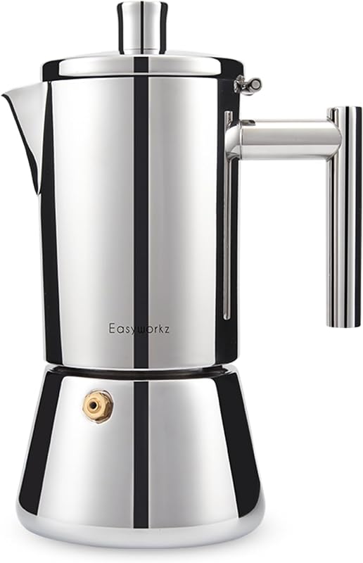 Easyworkz Diego Stovetop Espresso Maker Cafetera italiana de acero inoxidable 6 tazas 10 oz Moka Pot Inducción Espresso Pot