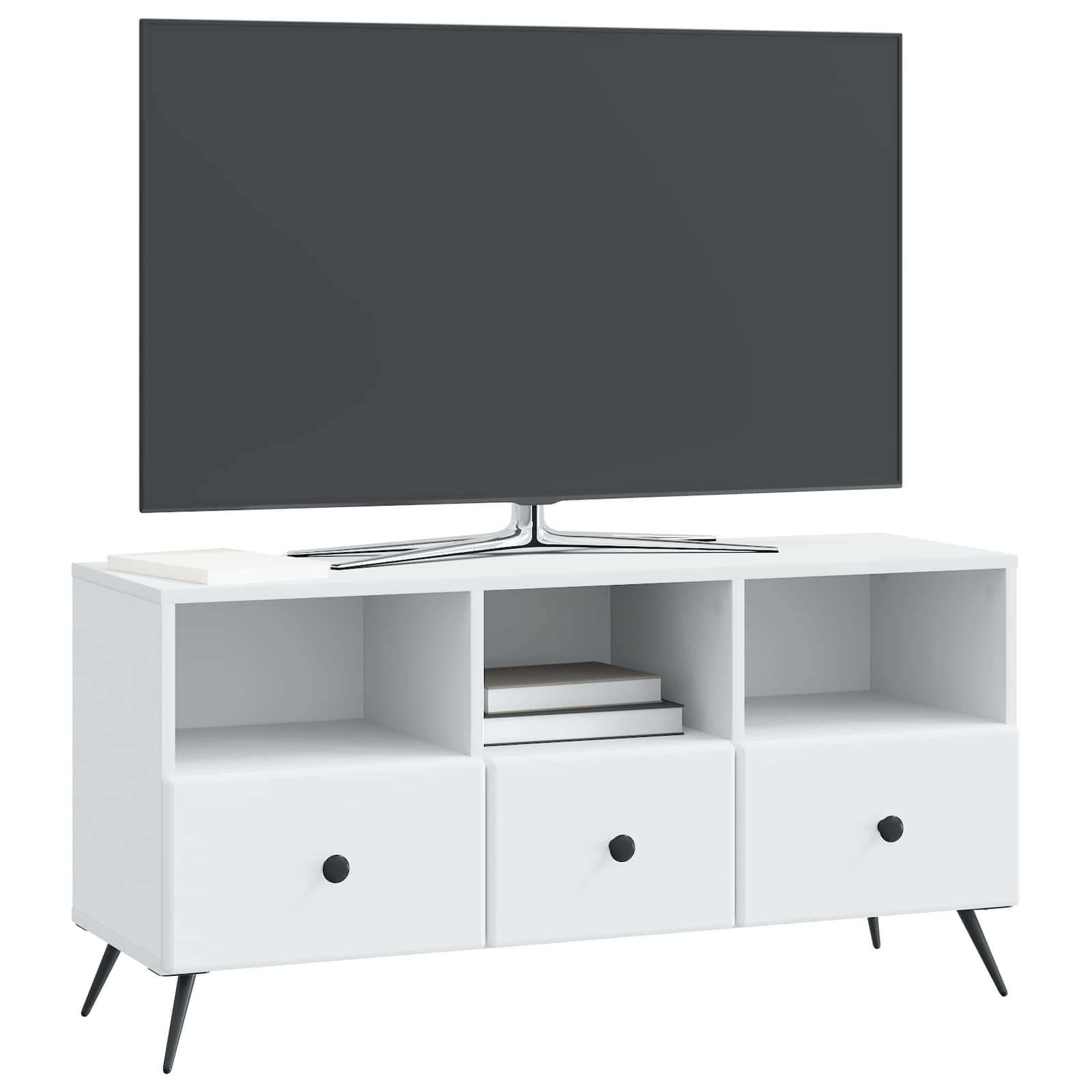 Mobile TV con cassetti, in legno bianco, 102 x 34,5 x 50 cm, credenza per soggiorno, camera da letto, con gestione dei cavi e ripiano versatile per gaming, angolo e stoccaggio