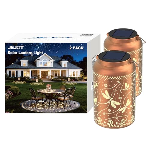 Image of JEJOT Dragonfly Solar Lanterns Outdoor Waterproof, Mothers Day Gifts, Birthday Gifts for Women Mom Grandma,Metal Hanging Solar Lantern for Yard,Garden,Porch Landscape Deconrations-2 Pack
