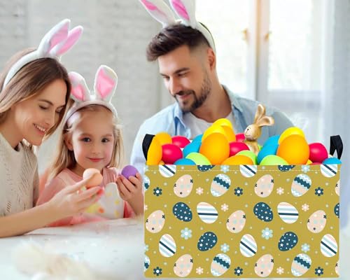 Image of Large Rectangular Easter Baskets Empty Waterproof Boy Toy Box Foldable Kid's Gifts Storage Bin Spring Room Decor(Retro Floral Egg)
