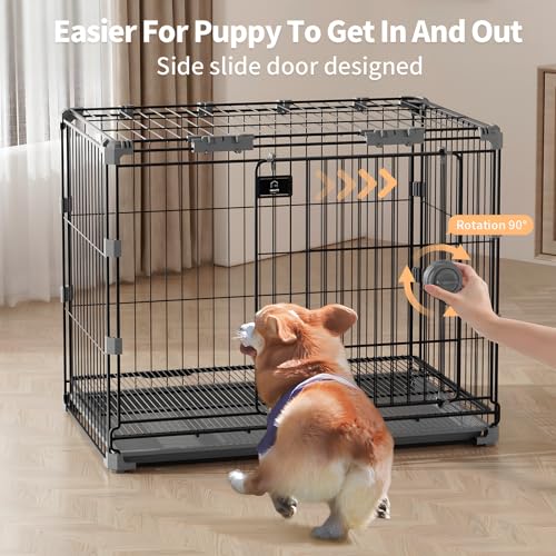 FLARUZIY Caixote para cães médios, 76 cm, gaiola interna de arame para cães com porta deslizante e b