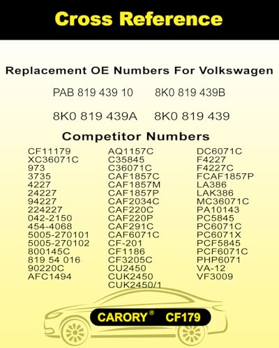 Image of Cabin Air Filter w /Activated Carbon for Audi Q5 (2009-2017), A4 (2009-2016), A5 (2008-2017), Porsche Macan (2015-2026, Not for 2024 EV), S5, S4, SQ5, allroad, CF11179, 8K0819439B, CF179