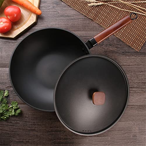 Wok de hierro fundido con mango de madera y tapa miniatura 5