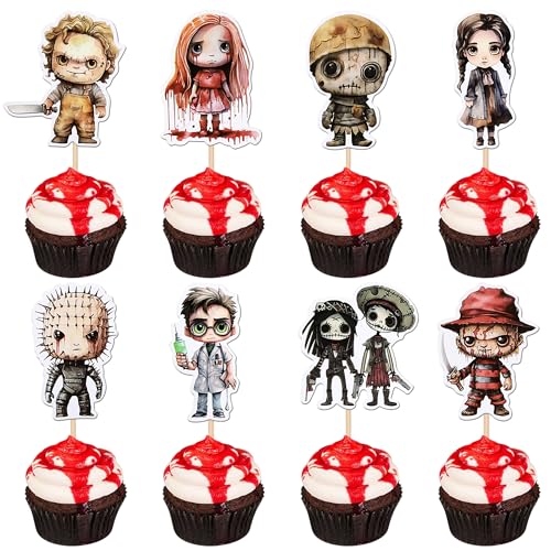 Cubos de cupcakes de terror de Halloween, horror, personajes clásicos de películas, cupcakes, varios muñecas, decoraciones asesinas para tartas de Halloween, películas de terror, artículos para