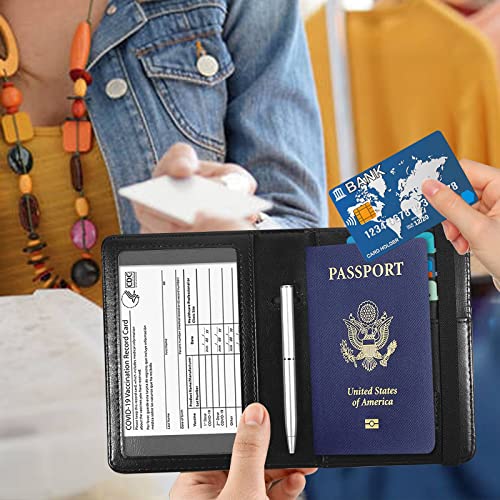 Rossy Passport And Vaccine Card Holder Combo, Passport Holder With Cdc Vaccination Card Slot Pu Leather Rfid Blocking Wallet Travel Documents Organizer Protector Cover For Women Men,Black Sunflowers #TOP5