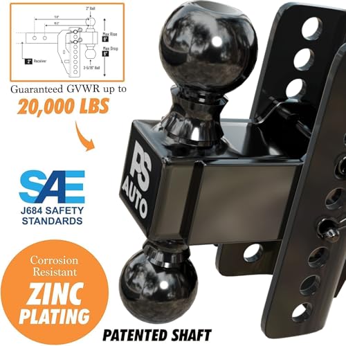 Image of Adjustable Gooseneck Drawbar Trailer Hitch - 20,000 LBS, Fits 2 and 2-5 /16 Inch Balls, US Gov Tested & Certified, Gooseneck Trailer Hitch Adapter for RV Towing, Motorcycles & Powersports
