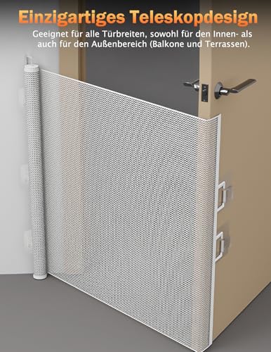 Treppenschutzgitter, Ausziehbares Sicherheitsgitter Bis 110 cm Breite und 78 cm Hoch Ohne Bohren oder Schrauben für Baby Hund Katze Tür Treppe Innen Außen Weiß Treppenschutzgitter Ohne Bohren