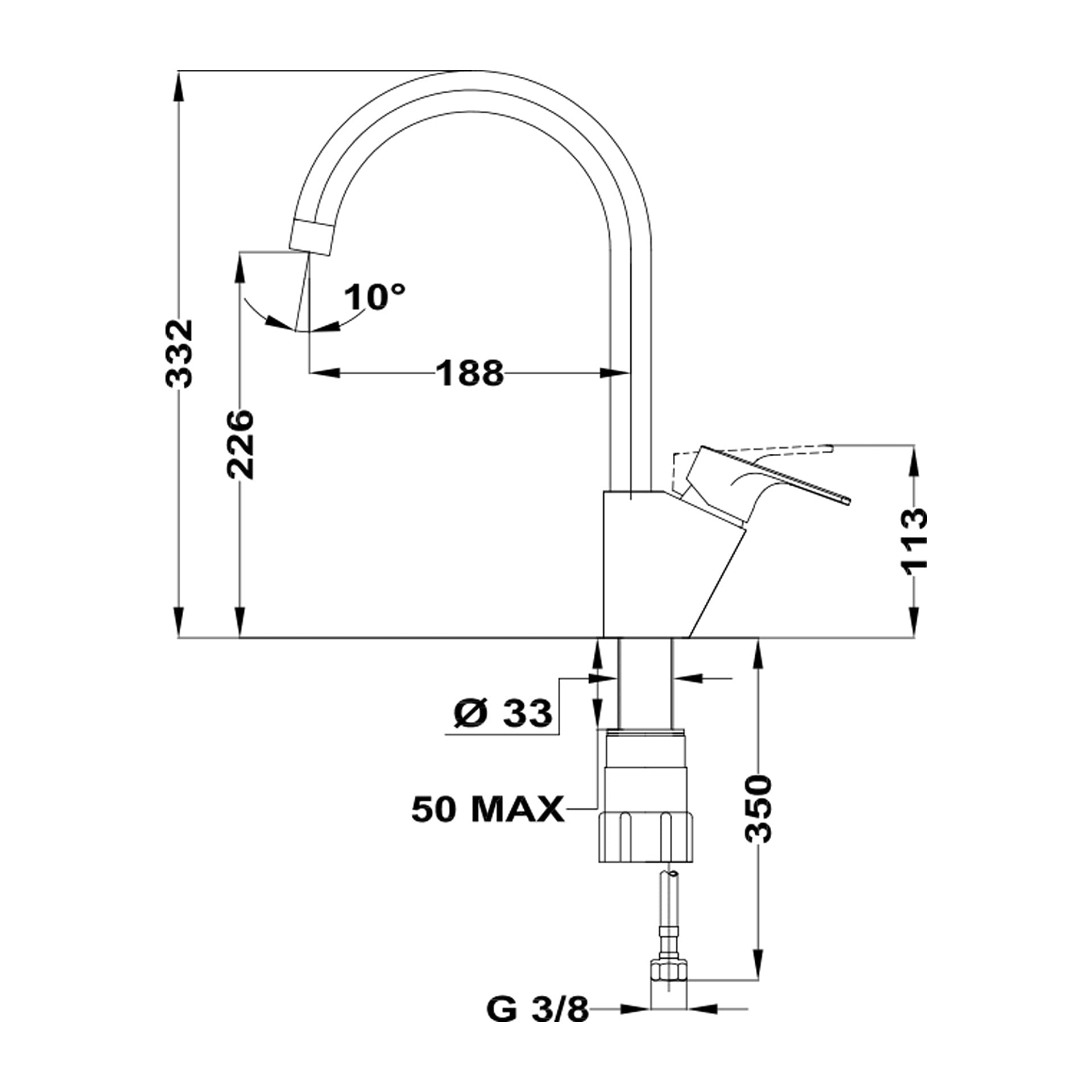TEKA Grifo Cocina Monomando, Caño Alto Giratorio, Aireador Anticalcáreo, Sistema Easy-Quick, Latiguillos AENOR 3/8”, Modelo MTP 995