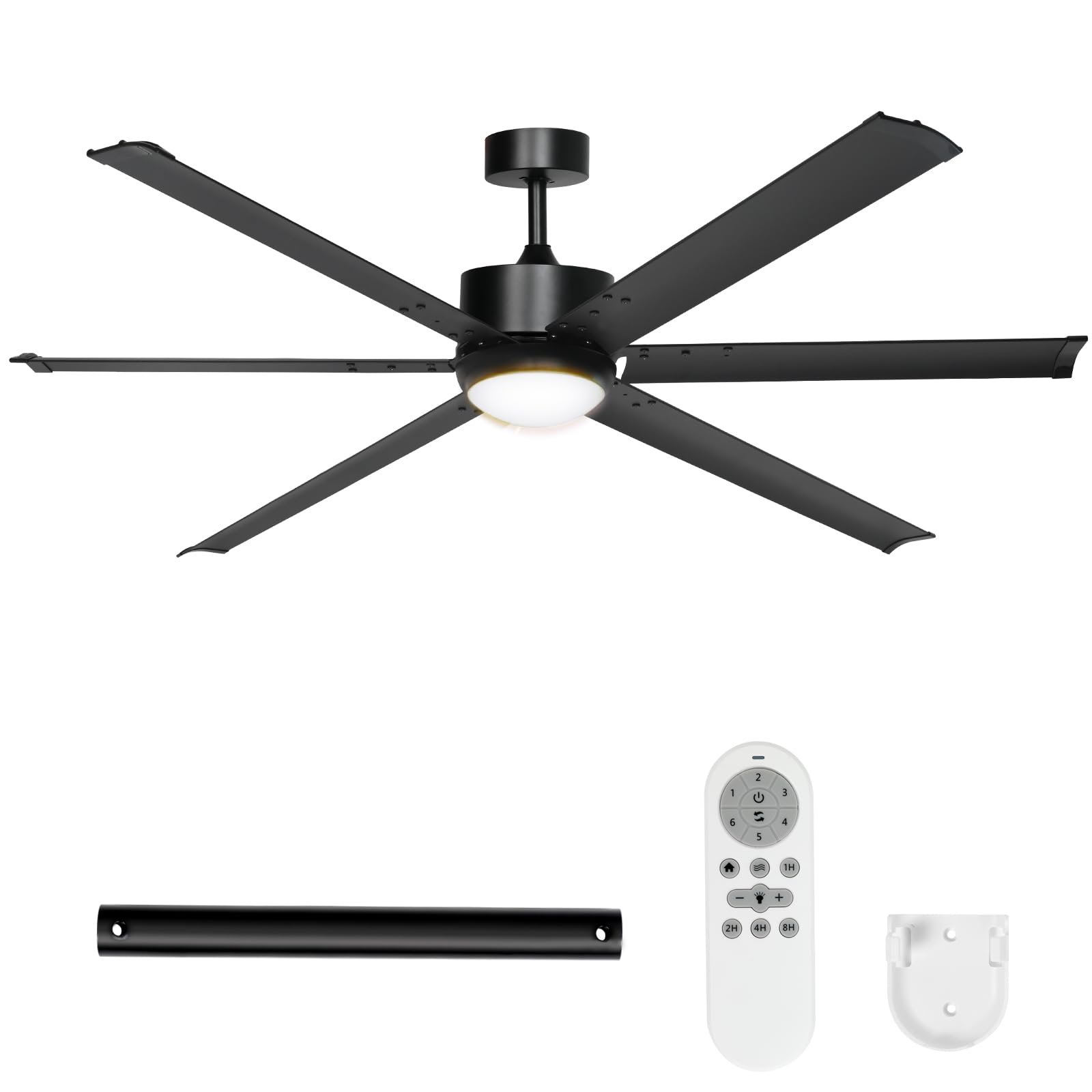 62" Ceiling Fans with Light and Remote, Energy Saving Super Quiet 6-Speed Ceiling Fan with 3CCT Dimmable Light for Indoor and Outdoor, 6 Aluminum Blades, Reversible, Black