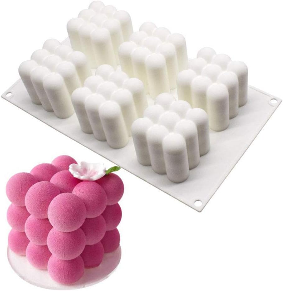 Silicone Mousse Mold 3D Ball Cube Cake Mold Chocolate DIY Baking Tool for Brownie Ice Cream Cheesecake Dessert Jelly Pastry Christmas 6 Cavities (3D Cube)